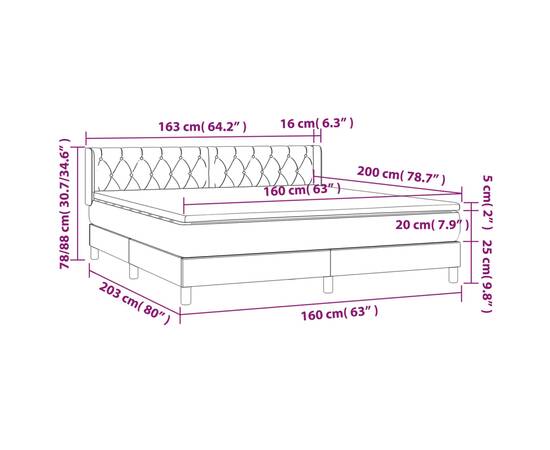 Pat box spring cu saltea, gri taupe, 160x200 cm material textil, 7 image