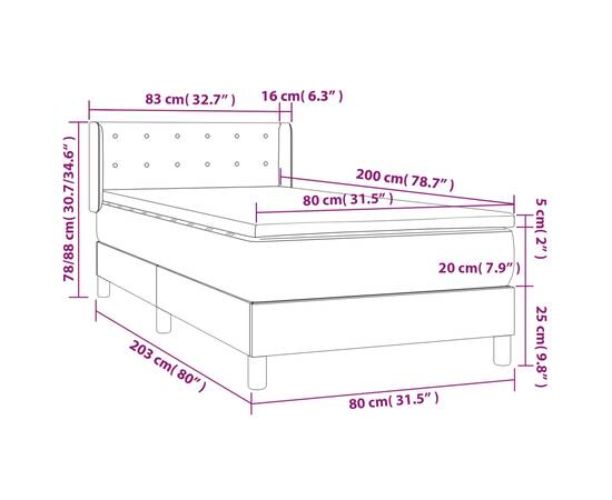 Pat box spring cu saltea, maro închis, 80x200 cm, textil, 7 image