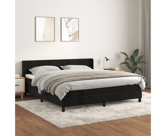 Pat box spring cu saltea, negru, 180x200 cm, catifea