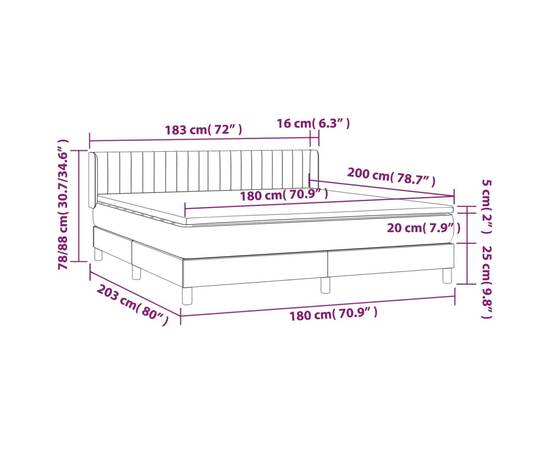 Pat box spring cu saltea, negru, 180x200 cm, catifea, 7 image