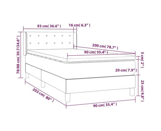 Pat box spring cu saltea, negru, 90x200 cm, catifea, 7 image