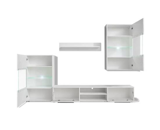 Set mobilier comodă tv de perete, 5 piese, iluminare led, alb, 7 image