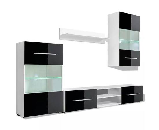 Set mobilier comodă tv de perete, 5 piese, iluminare led, negru, 2 image