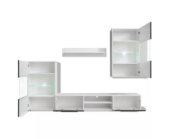 Set mobilier comodă tv de perete, 5 piese, iluminare led, negru, 7 image