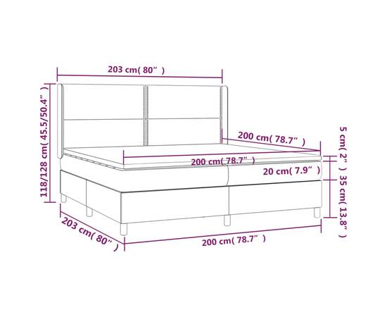 Pat box spring cu saltea, gri deschis, 200x200 cm, textil, 7 image