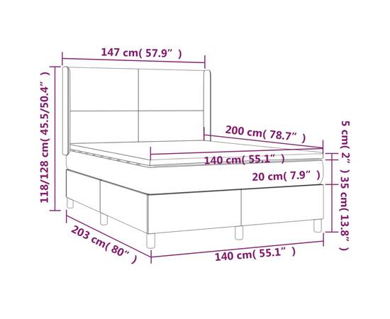 Pat continental cu saltea, crem, 140x200 cm, material textil, 7 image