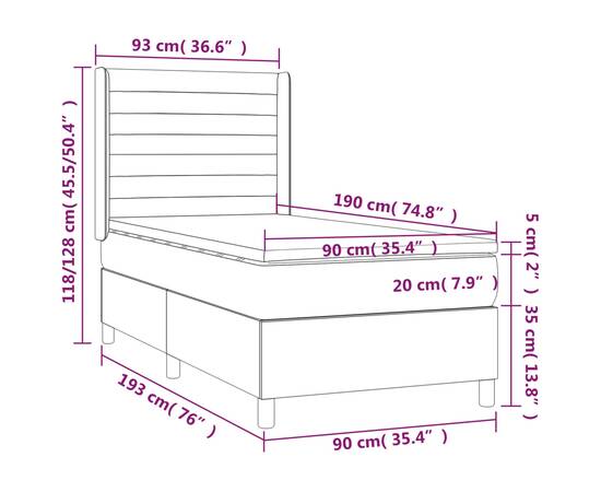 Pat box spring cu saltea, albastru, 90x190 cm, textil, 7 image