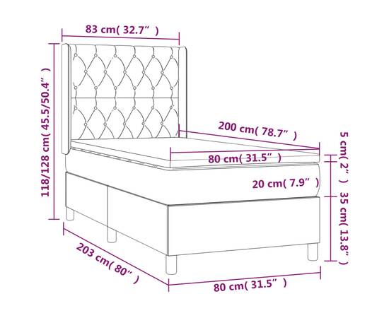 Pat continental cu saltea, gri deschis, 80x200 cm, textil, 7 image