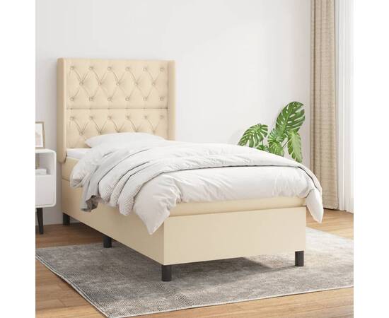 Pat box spring cu saltea, crem, 80x200 cm, textil