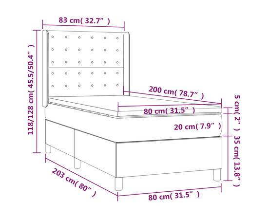 Pat box spring cu saltea, crem, 80x200 cm, textil, 7 image