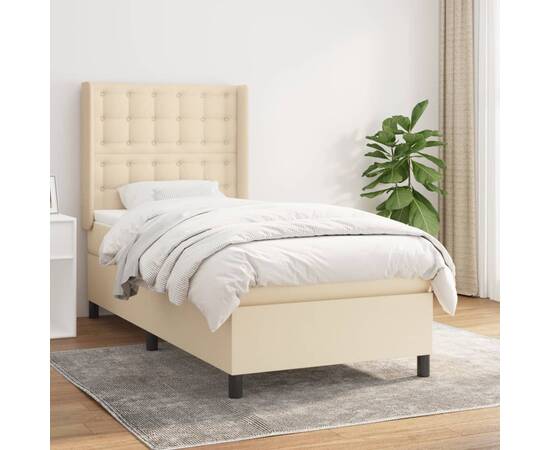 Pat box spring cu saltea, crem, 80x200 cm, textil