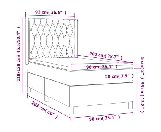 Pat box spring cu saltea, gri închis, 90x200 cm, textil, 7 image