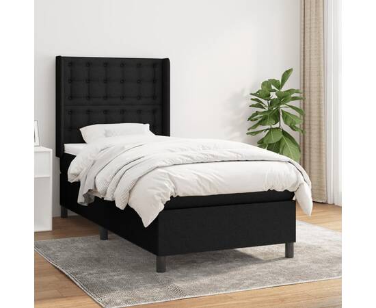 Pat box spring cu saltea, negru, 80x200 cm, textil