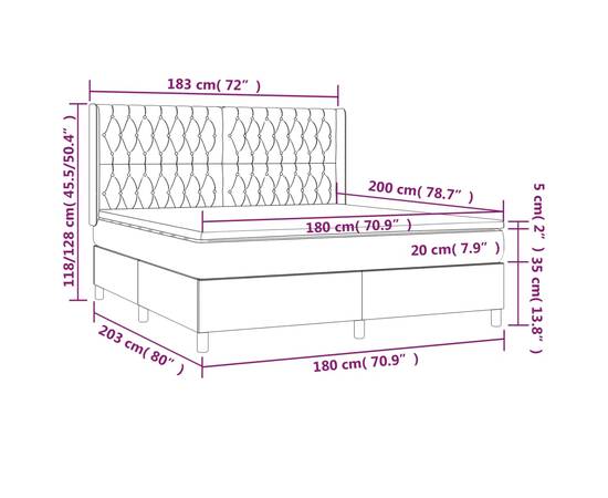 Pat continental cu saltea, crem, 180x200 cm, textil, 7 image