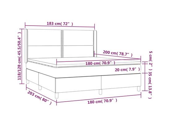 Pat box spring cu saltea, negru, 180x200 cm, catifea, 7 image