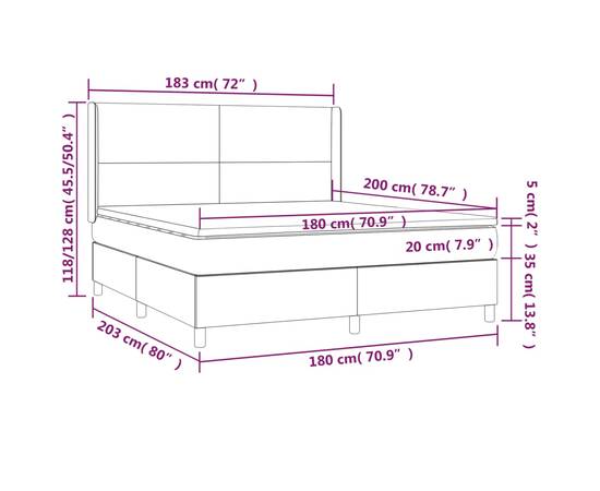 Pat continental cu saltea, crem, 180x200 cm, textil, 7 image