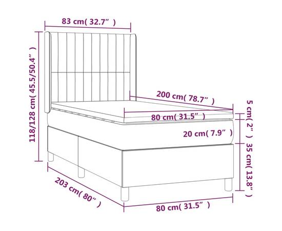 Pat box spring cu saltea, crem, 80x200 cm, textil, 7 image