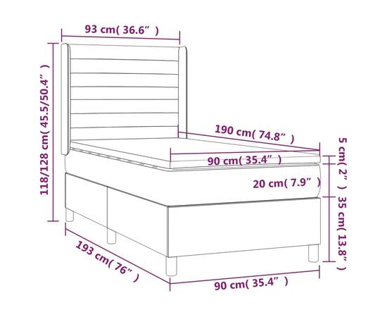 Pat box spring cu saltea, gri închis, 90x190 cm, textil, 7 image