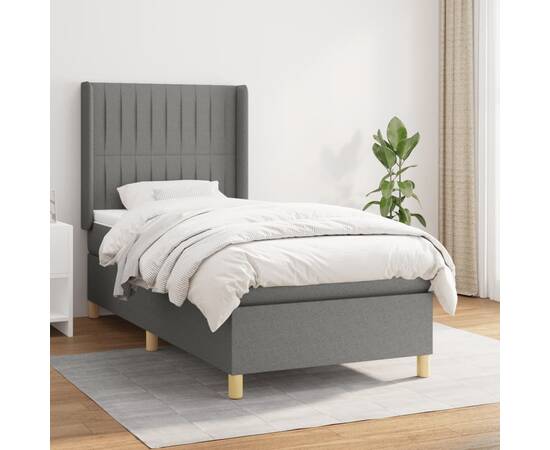 Pat box spring cu saltea, gri închis, 90x190 cm, textil