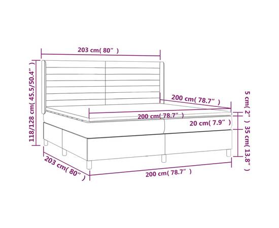 Pat box spring cu saltea, gri deschis, 200x200 cm, textil, 7 image