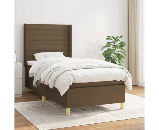 Pat box spring cu saltea, maro închis, 90x190 cm, textil