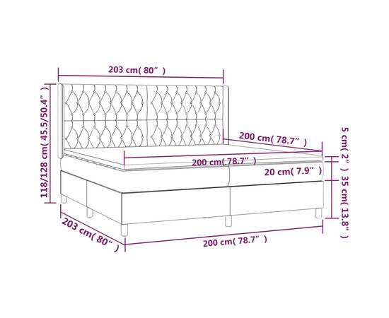 Pat box spring cu saltea, albastru, 200x200 cm, textil, 7 image