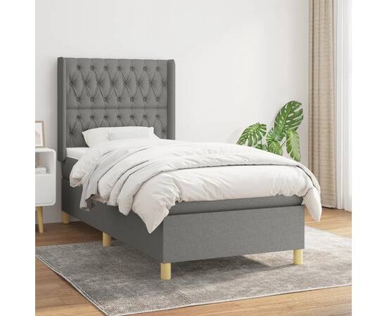 Pat box spring cu saltea, gri închis, 90x190 cm, textil