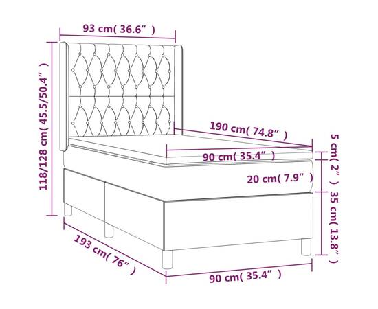 Pat box spring cu saltea, gri închis, 90x190 cm, textil, 7 image