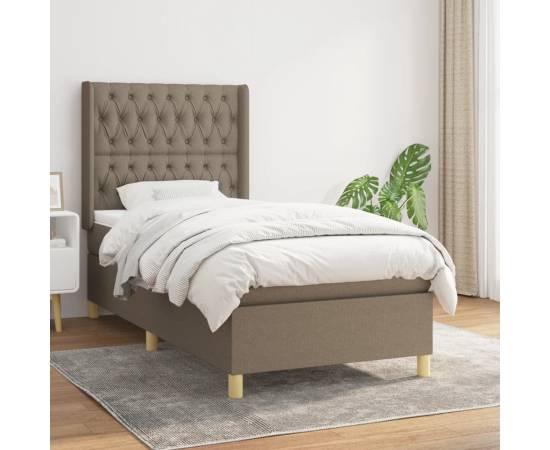 Pat box spring cu saltea, gri taupe, 100x200 cm, textil