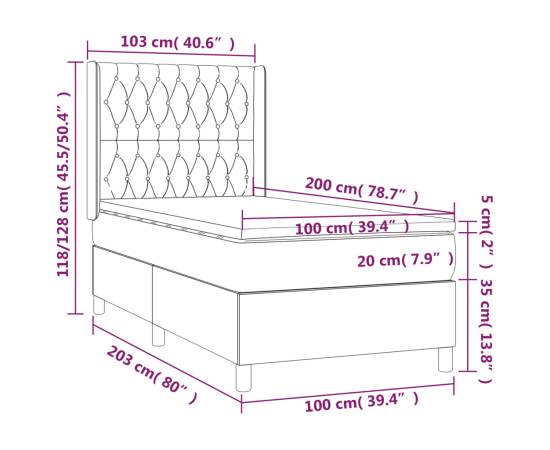 Pat box spring cu saltea, gri taupe, 100x200 cm, textil, 7 image