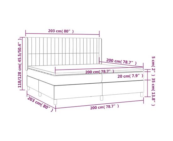 Pat box spring cu saltea, gri taupe, 200x200 cm, textil, 7 image