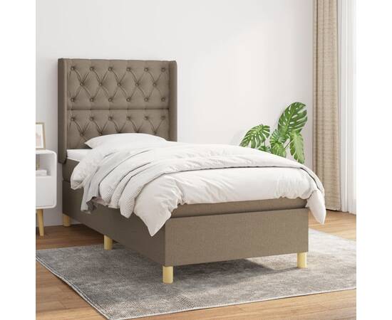 Pat box spring cu saltea, gri taupe, 80x200 cm, textil