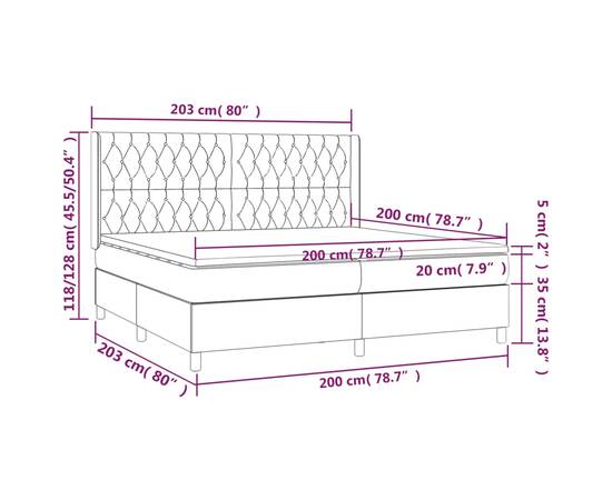 Pat box spring cu saltea, negru, 200x200 cm, textil, 7 image