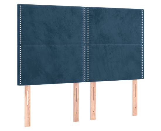 Pat box spring cu saltea, albastru închis, 140x190 cm, catifea, 6 image