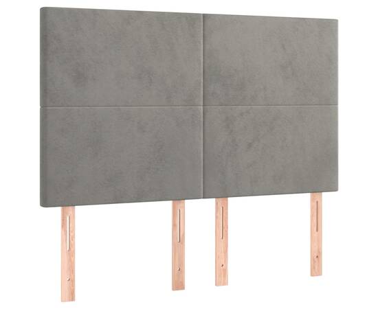 Pat box spring cu saltea, gri deschis, 140x190 cm, catifea, 6 image