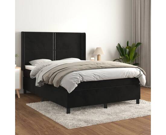 Pat box spring cu saltea, negru, 140x190 cm, catifea