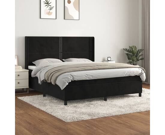 Pat box spring cu saltea, negru, 180x200 cm, catifea