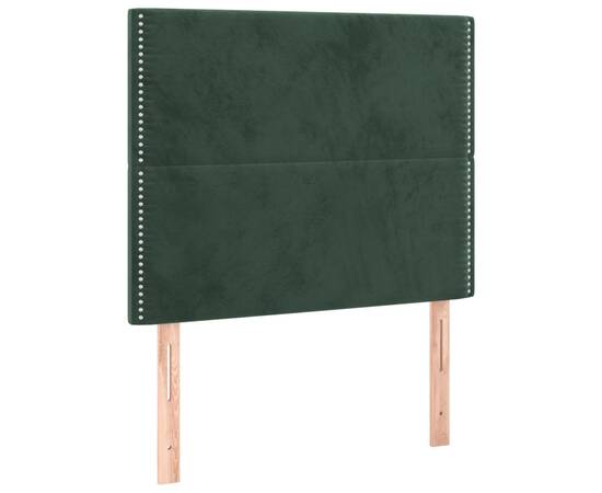 Pat box spring cu saltea, verde închis, 90x190 cm, catifea, 6 image