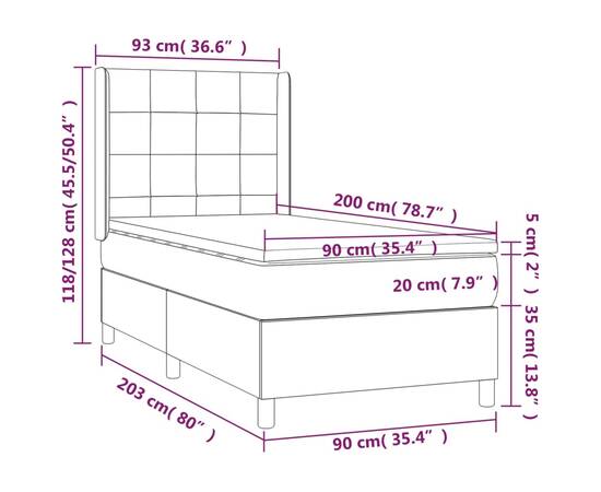 Pat box spring cu saltea, negru, 90x200 cm, catifea, 7 image