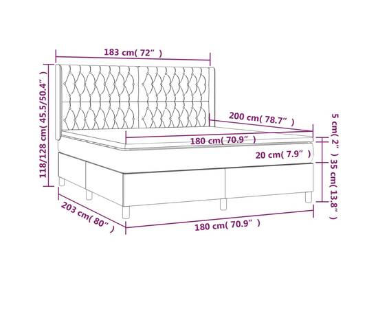 Pat box spring cu saltea, roz, 180x200 cm, catifea, 7 image