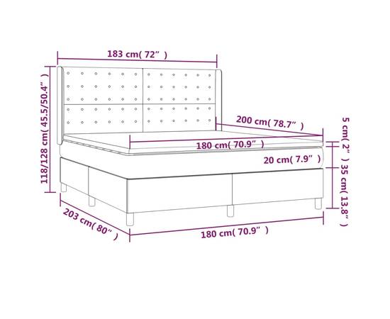 Pat box spring cu saltea, gri deschis, 180x200 cm, catifea, 7 image