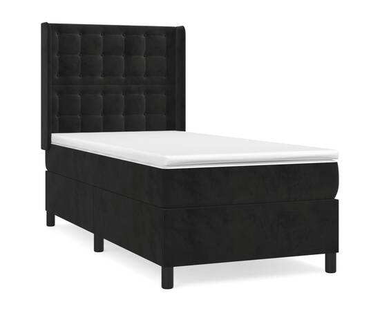 Pat box spring cu saltea, negru, 90x190 cm, catifea, 2 image