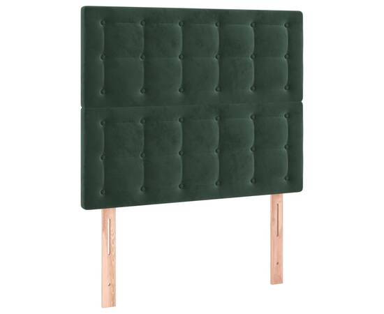 Pat box spring cu saltea, verde închis, 90x200 cm, catifea, 6 image