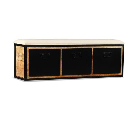 Bancă depozitare 3 sertare, lemn masiv de mango, 120x30x40 cm, 6 image