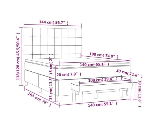 Pat box spring cu saltea, gri închis, 140x190 cm, textil, 8 image