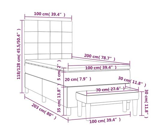 Pat box spring cu saltea, gri deschis, 100x200 cm, textil, 8 image