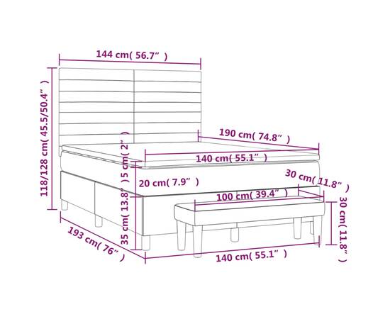 Pat box spring cu saltea, gri deschis, 140x190 cm, textil, 8 image