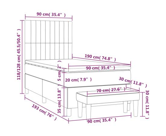 Pat box spring cu saltea, gri deschis, 90x190 cm, textil, 8 image