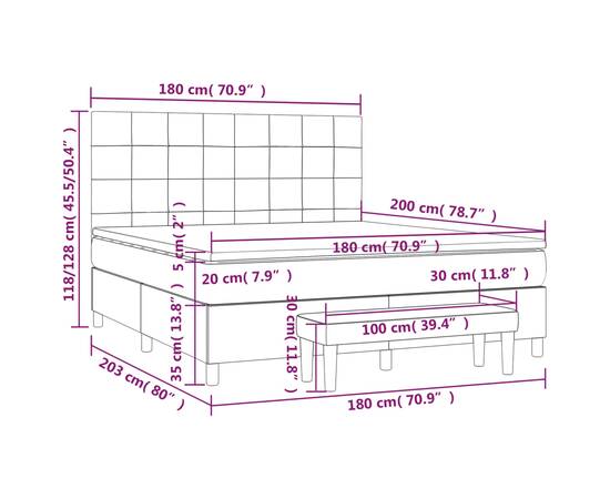 Pat box spring cu saltea, negru, 180x200 cm, catifea, 8 image