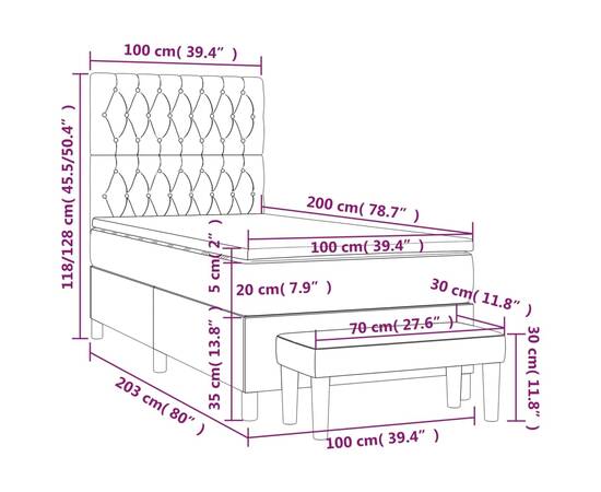 Pat box spring cu saltea, gri închis, 100x200 cm, textil, 8 image